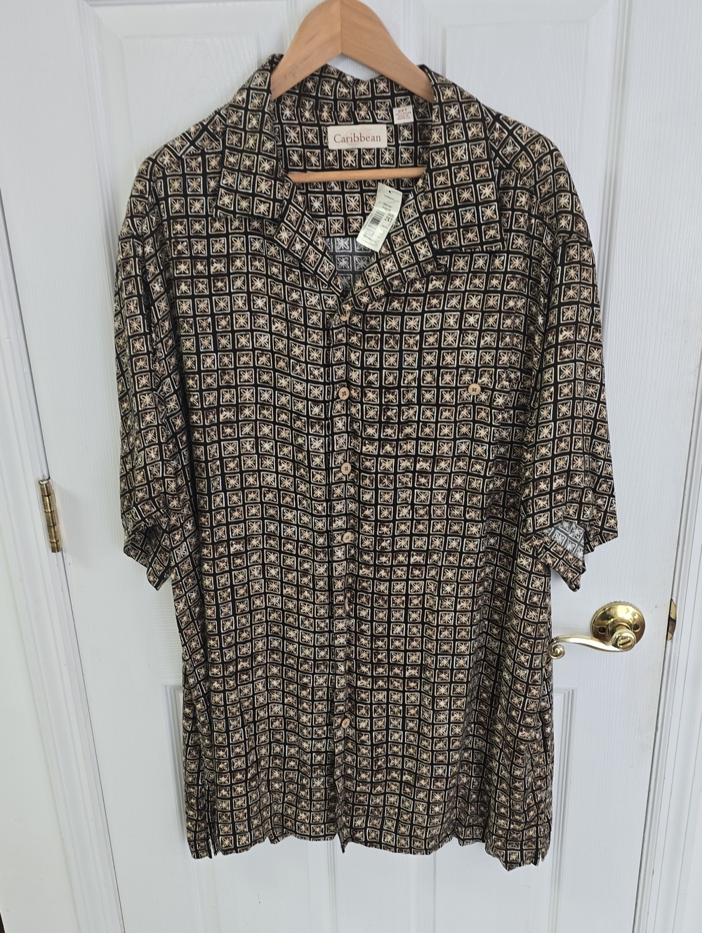NWT Caribbean Hawaiian Aloha Geo Floral Shirt Black Brown Size 2XT